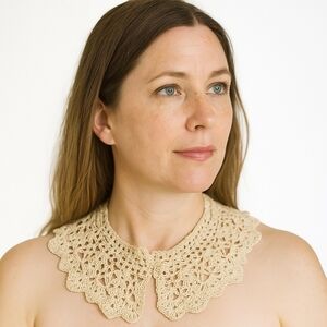 Hand Crafted Crochet Neck Accessory Beige Retro Collar Handmde Knitted Necklace